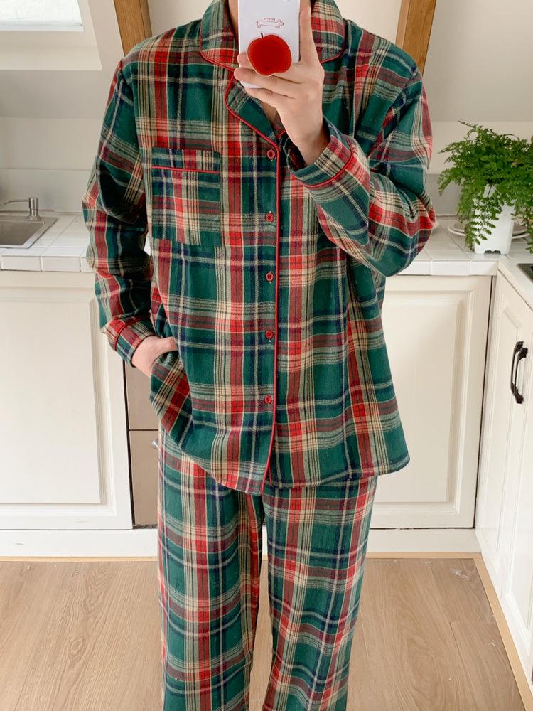 Christmas Green Plaid Long Sleeve Women's Dress and Pajama Set - Comfortable, Loose-Fitting Home Wear for Autumn