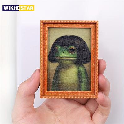 1 Stuk Mini Houten Fotolijst Kikker Koelkastmagneet Grappige Groene Kikker & Kapsel Moderne Keukendecoratie Duurzaam Koelkast Ornament
