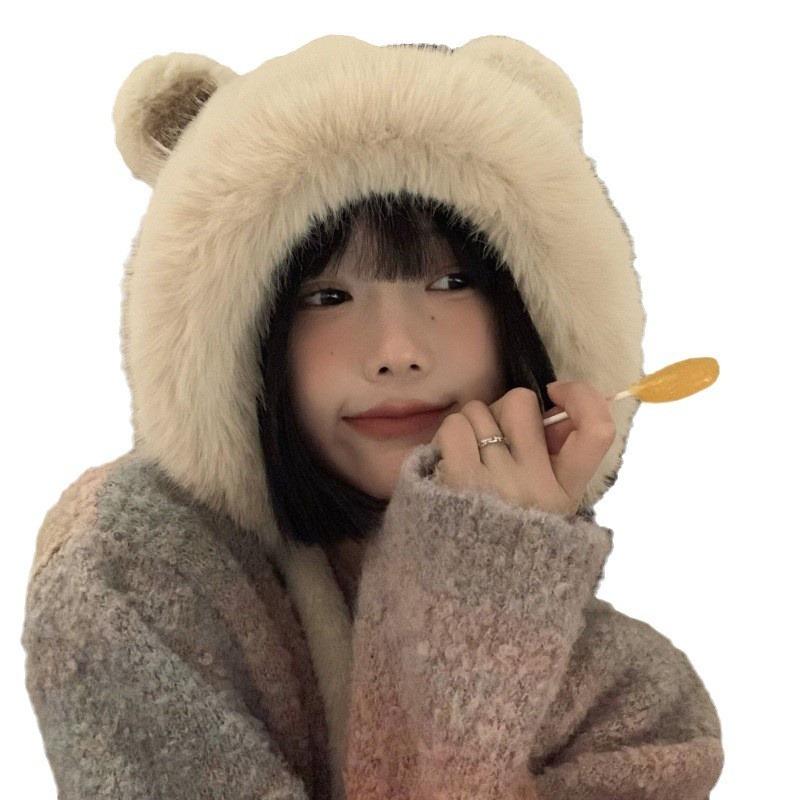 Autumn and winter new cute bear plush hat cycling windproof thickened warm ear protection against cold winter