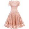 Bright Deer Women's Lace Cocktail Dress V Neck Short Sleeve Fitted Waist Midi Prom Bridesmaid Wedding Guest Party Evening Occasion Outfit