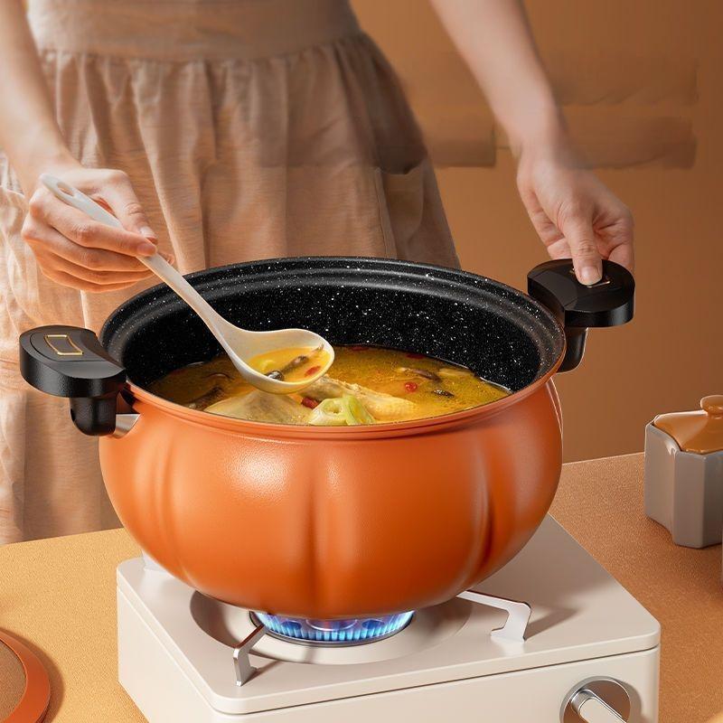 8L Orange Pumpkin Micro Pressure Pot Two Ears Cooking Stockpot Household Non-Stick Universal Steamer Saucepan Premium Quality