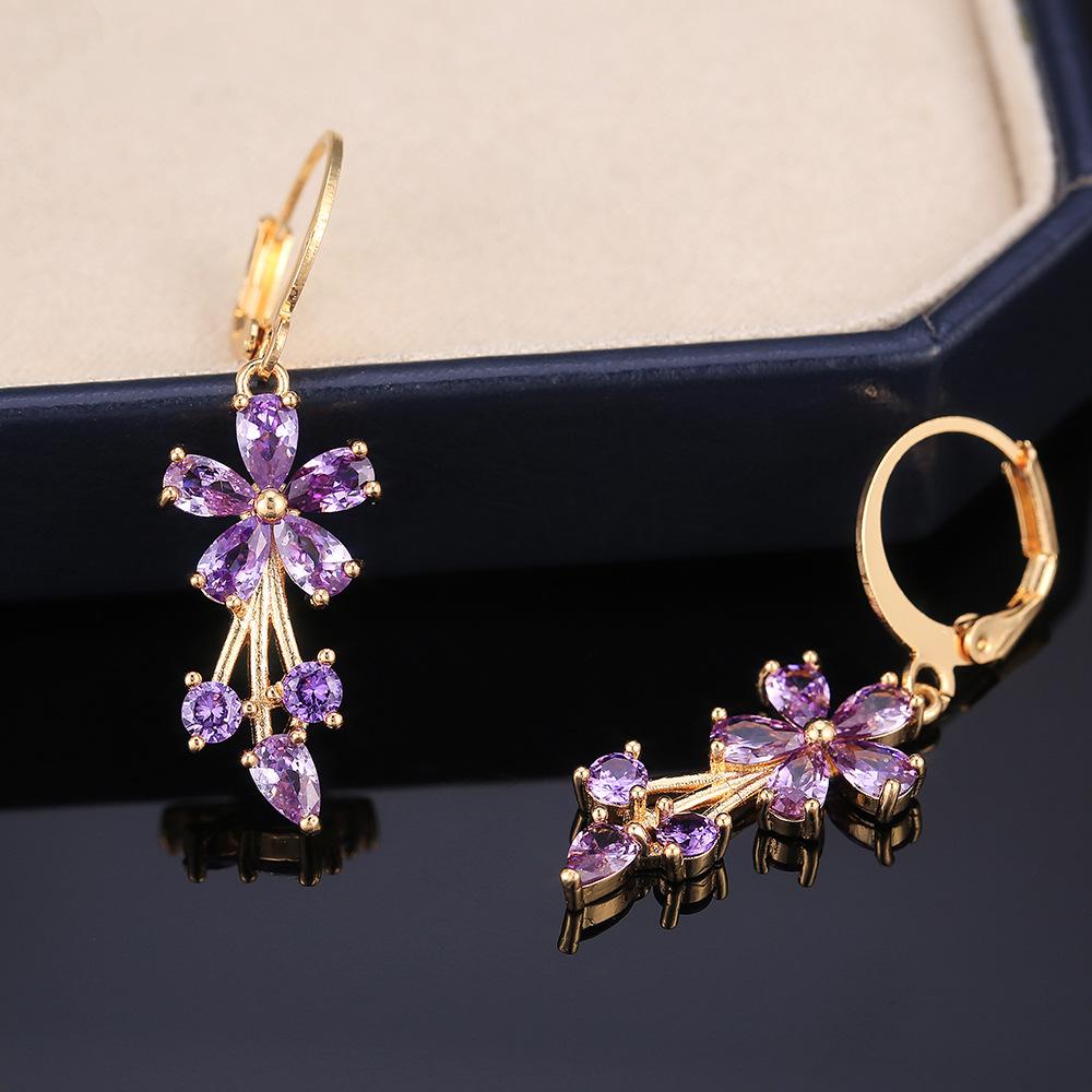 Flower zircon pendant earrings in multiple colors to choose from