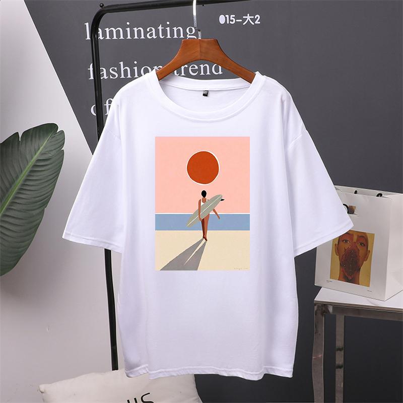 Printed O-neck Short Sleeve T Shirt Women Vintage Graphic Pullover Tees Female Leisure Clothing