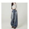 Women's High Waist Wide Leg Jeans Vintage Blue Washed Denim Pants American Streetwear Loose Draped Baggy Long Trousers