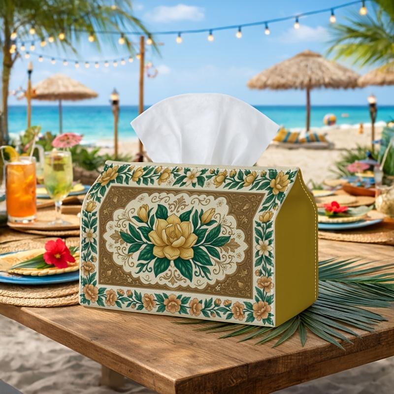 1pc Victorian Botanical Tissue Box with Ornate Rose Border - Elegant Suitable for Rolls/Facial Tissues & Napkins Storage Organizer, Napkin Holder for
