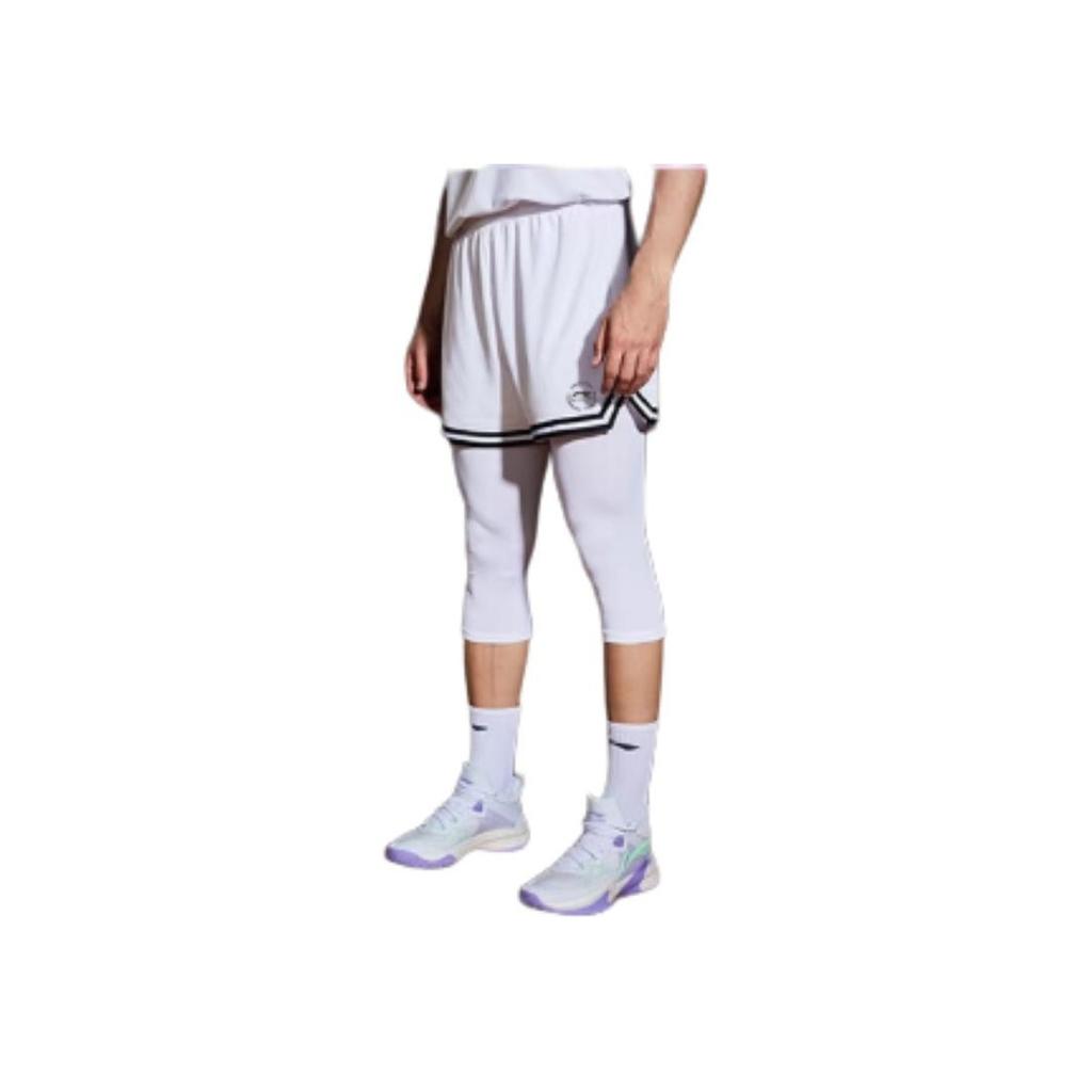 Li Ning Professional Basketball Series Striped Mid-Waist Comfortable Versatile Breathable Straight-Leg Casual Shorts Men Shorts White AKSU941-2