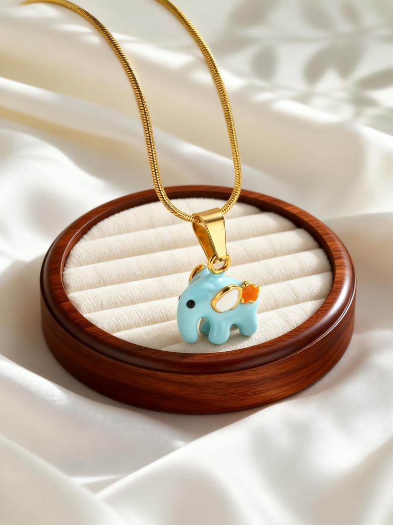 Cute Pink Little Elephant Pendant Stainless Steel Giraffe Animal Necklace Prayer Lucky Charm Jewelry Gift