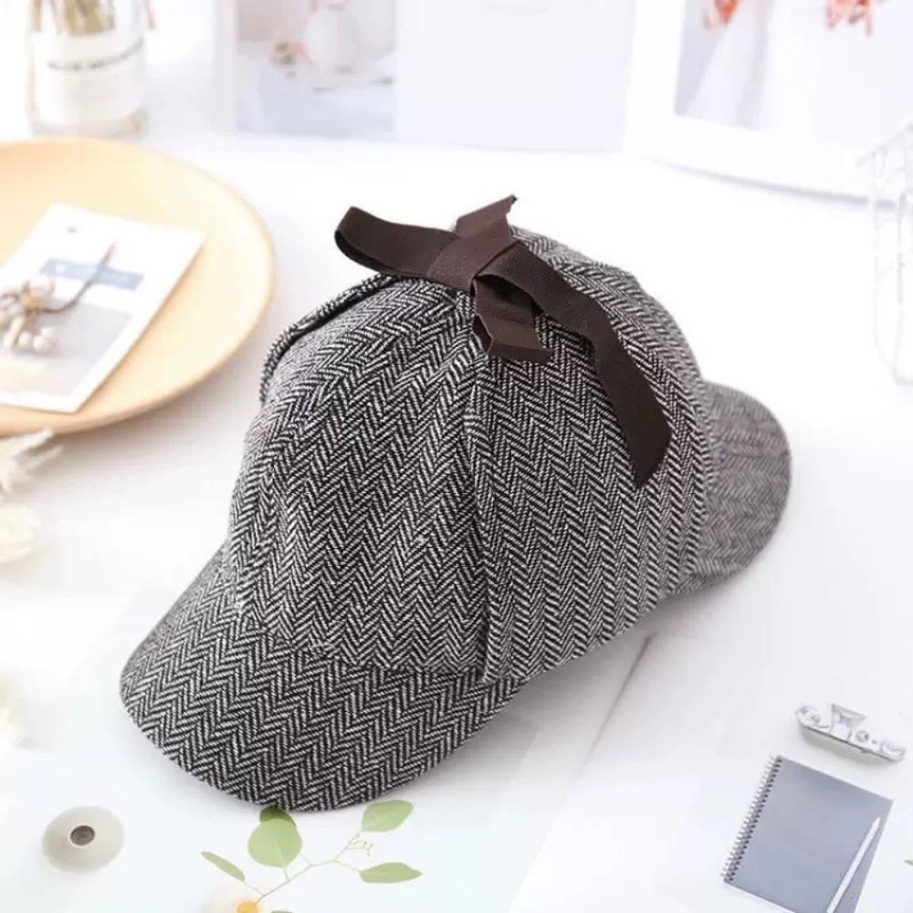 Striped Pattern Detective Cap Double-Cap Brim Baseball Cap Vintage Snapback Caps Women A