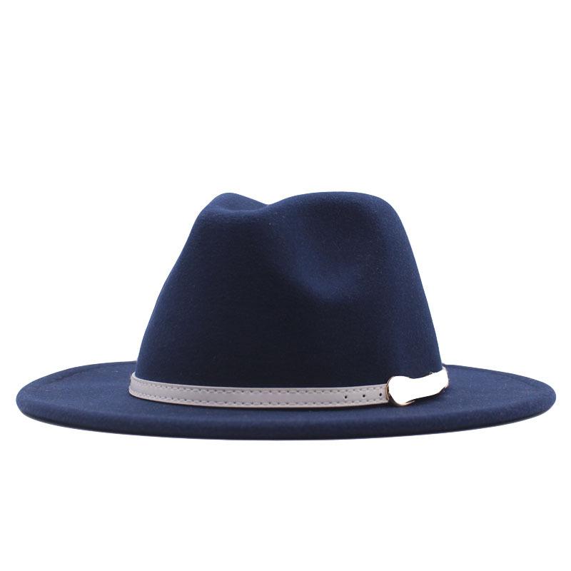 European and American style spring and autumn winter imitation felt big brim hat British retro woolen top hat men's and women's travel Panama jazz hat