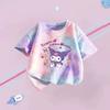 Girls Summer Short Sleeve T Shirt Tie Dye Cartoon Print Stylish Casual Top