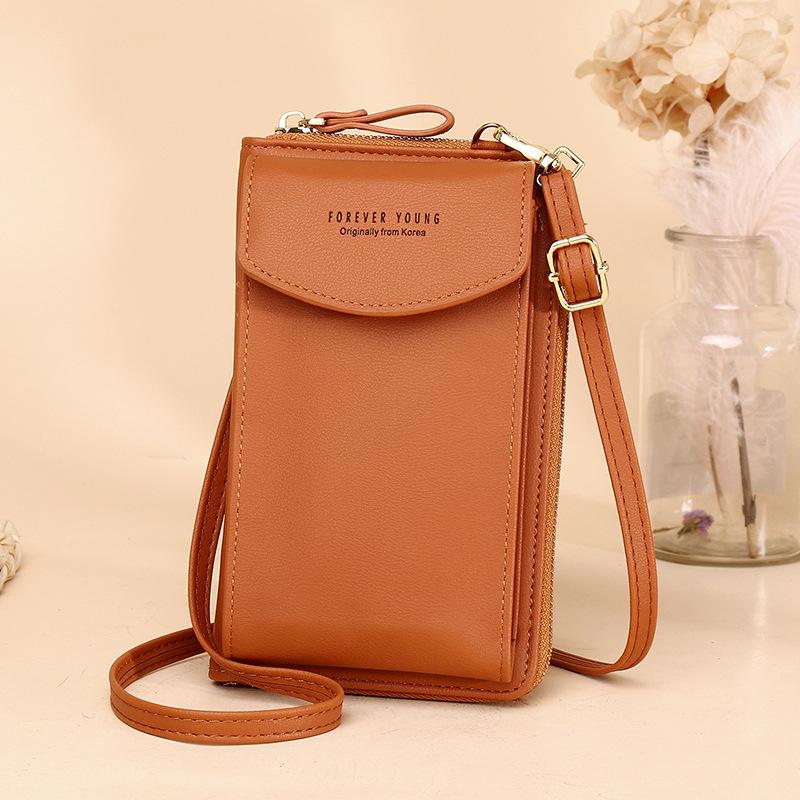 Women s 2025 Versatile Solid Color Crossbody Phone Bag & Zipper Wallet карамельный