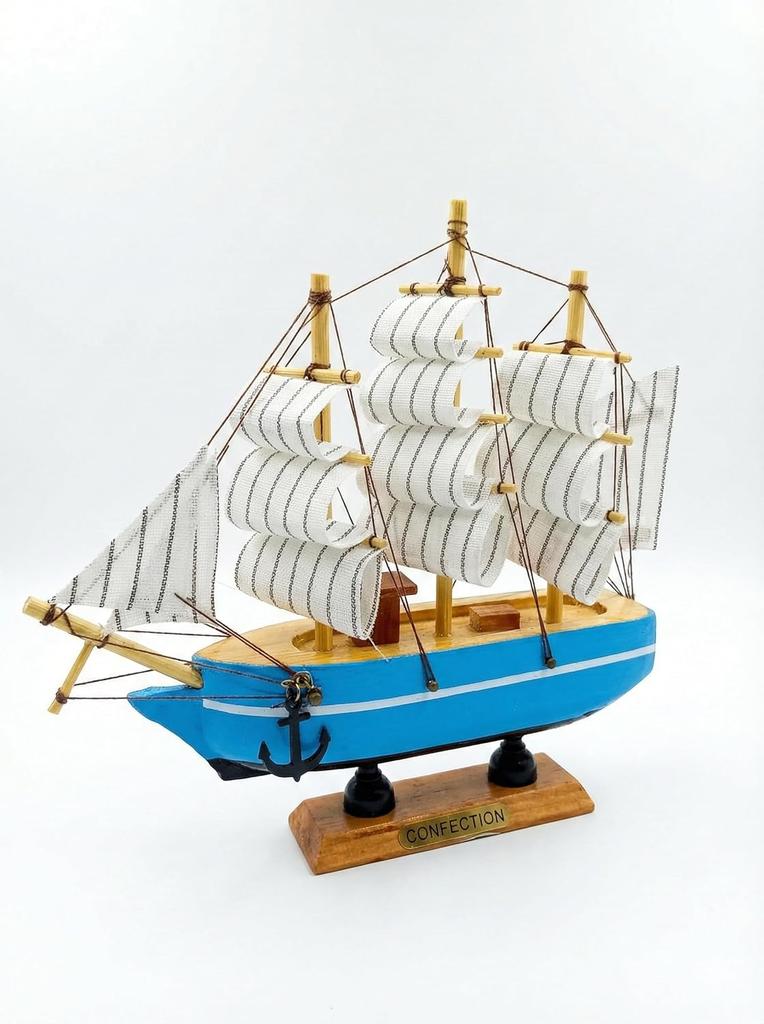 Wooden Ship Model Decor, Wooden Miniature Sailing Boat Model Handmade, Ocean Theme and Home Decor (Size - 16 Cm)