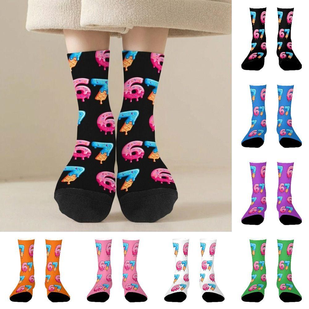 Warm 67 Meme Crew Long Socks Cartoon Creativity Stockings 67 Meme Ice Cream Socks For Men Women