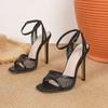 Eilyken Fashion Mesh Hollow Out  Ankle Strap Sandals Women Summer Square Open Toe Rhinestone Mesh High Heels Party Prom Shoes