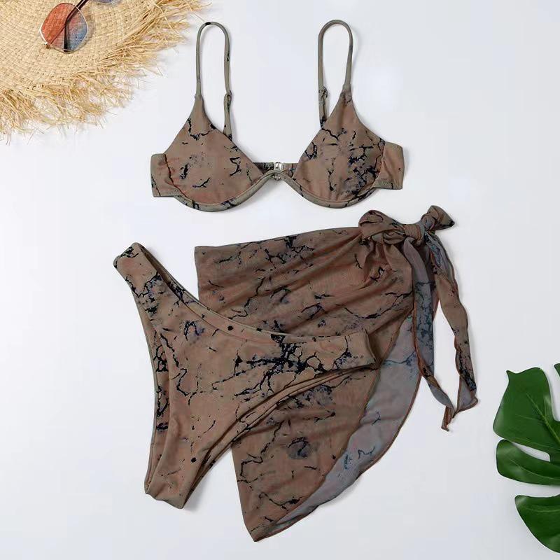 

Сексуальный женский комплект бикини из трех предметов с мраморным принтом тай-дай (Европейский и американский стиль, 2025) Small