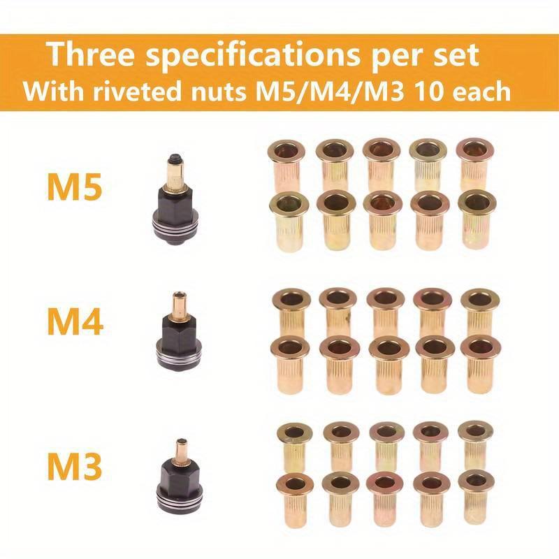 33/55PCS Rivet Gun Head Kit,Manual Rivet Nut Tool,3/5 Heads +30/50 Nuts,M3-M12 Full Range,3-in-1/5-in-1,Industrial & Home Use