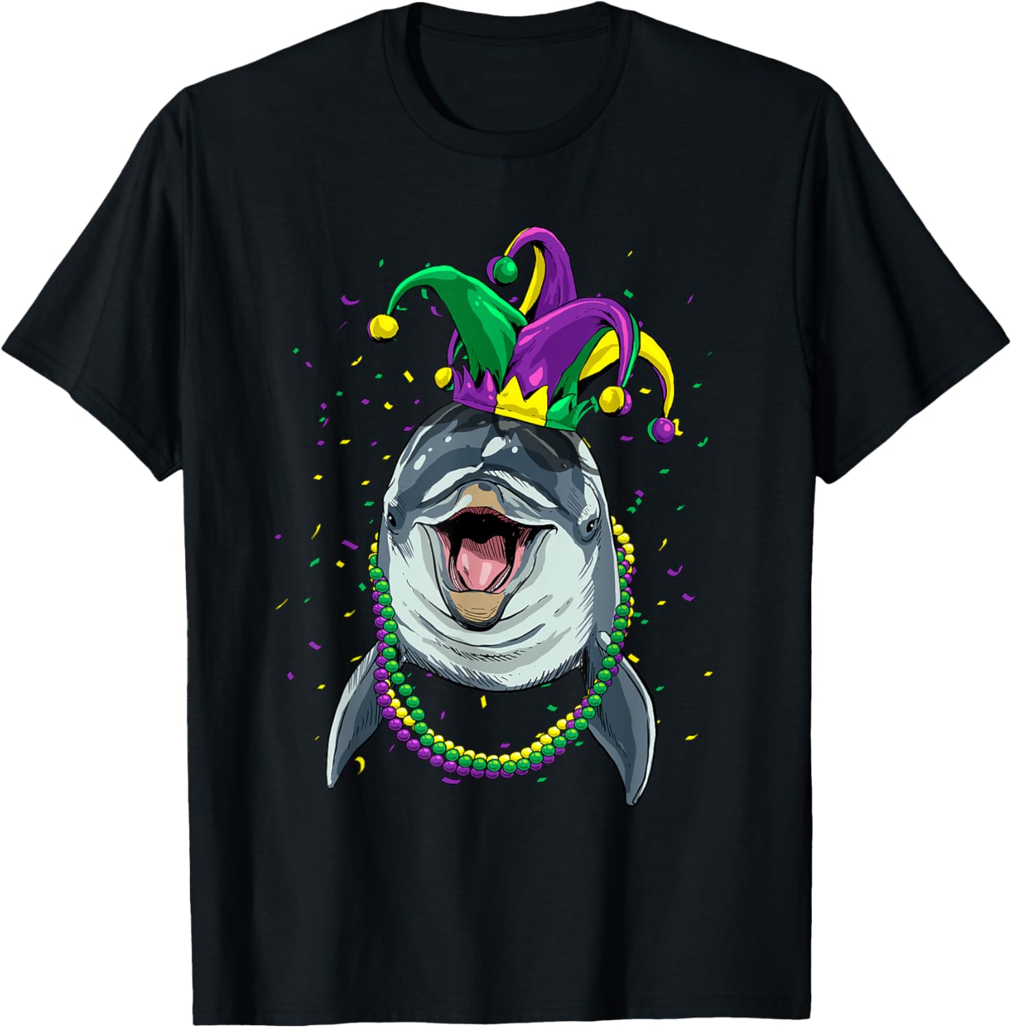 Mardi Gras Dolphin  Funny Animal Lover Graphic Tee Casual Cotton T-Shirt 4XL