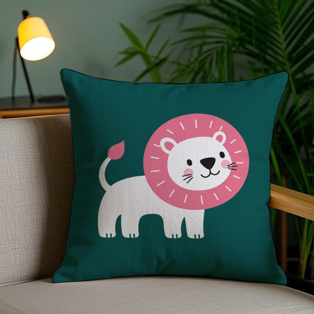Dopamine Cute Animals Cushion Cover Plush Fabric DoubleSided Printed Invisible Zipper Sofa Pillow Case Home Bedroom Decor