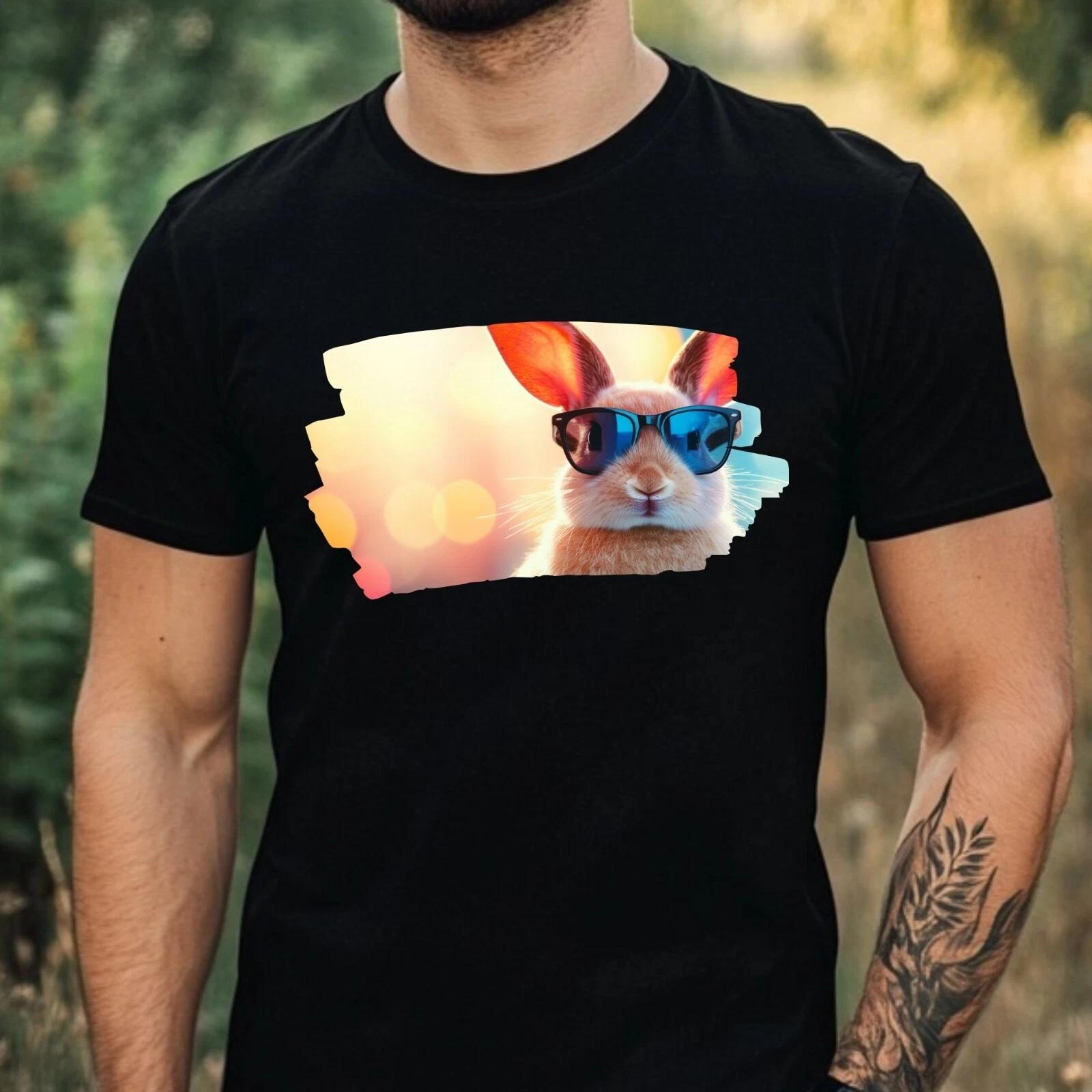 T-Shirt Herren Hase mit Sonnenbrille Motiv Baumwolle Größe XS bis 5XL XL