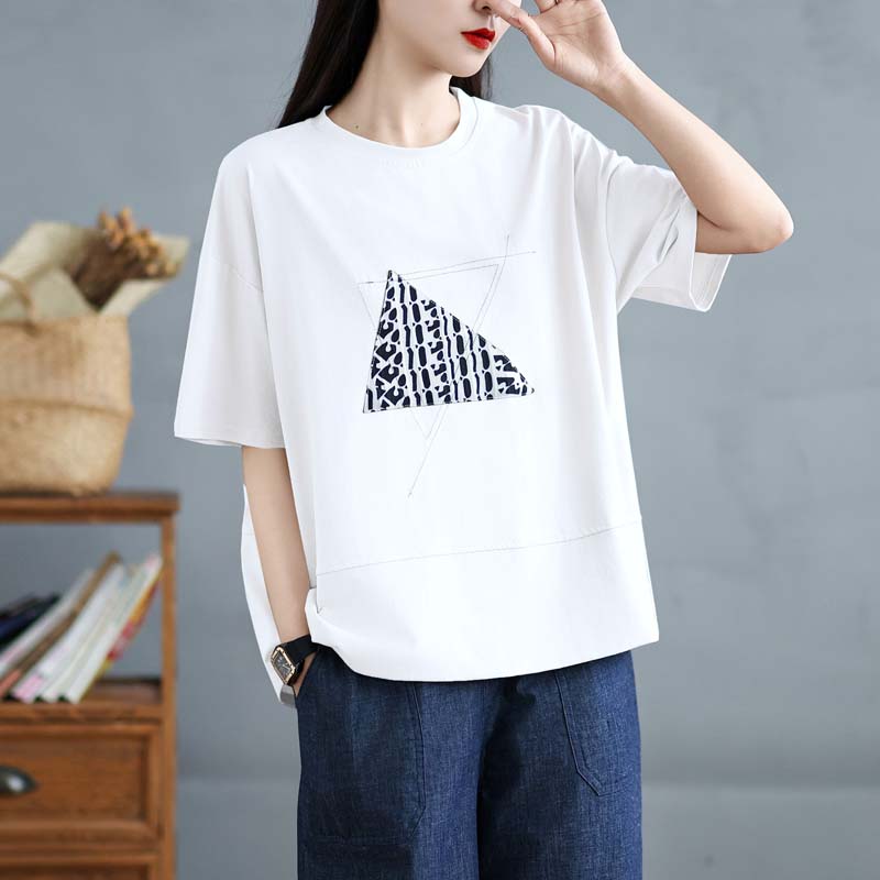 

Dimanaf 2025 Новые летние женские футболки больших размеров с круглым вырезом и коротким рукавом, свободные базовые повседневные топы с принтом XL белый