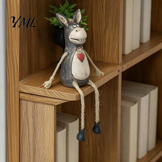 Unique Office Desk Accessories Rustic Donkey Shelf Sitter Figurine, Hanging Leg Farm Animal Statue, Artistic Home Accents Whimsical Country