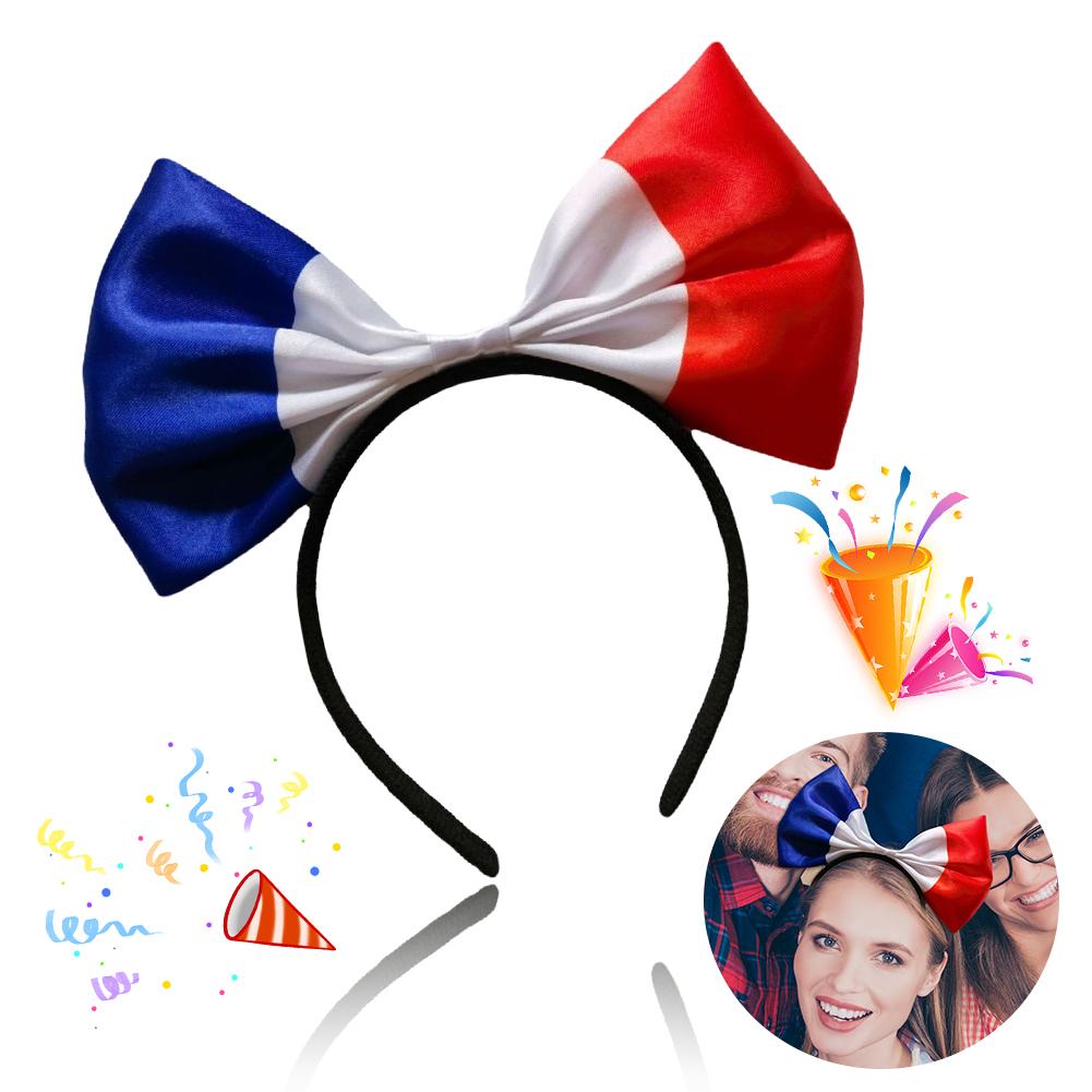 Flag Bow Headband Satin Bow Tie Headband Lightweight Country Flag Hair Band Festive Parade Headwear