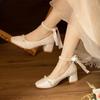 Spring and summer women's single shoes thick heel Republic of China style shoes with cheongsam versatile temperament ancient Hanfu wedding bridesmaids