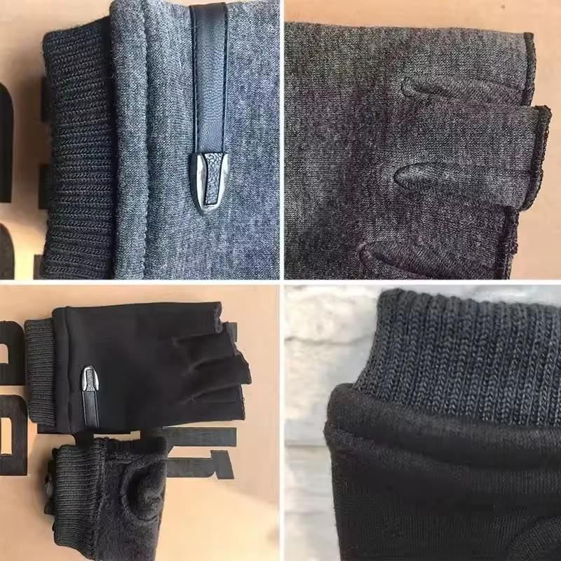 Men's Winter Fleece Warm Half Finger Gloves Stretch Fingerless Mittens for Outdoor Bicycle Driving Male Sports And Outdoors