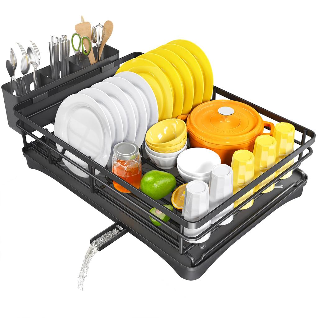 Dish Drying Rack for Kitchen Counter - Large Dish Rack with Drainboard, Rustproof Dish Drainer with Utensil Holder for Sink