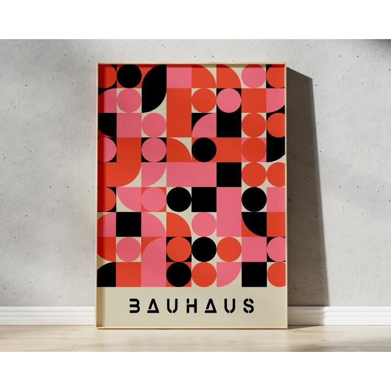 Mid Century Bauhaus Poster Geometric Wall Art Canvas Prints Living Room Bedroom Bright Colourful Artwork for Home Decor