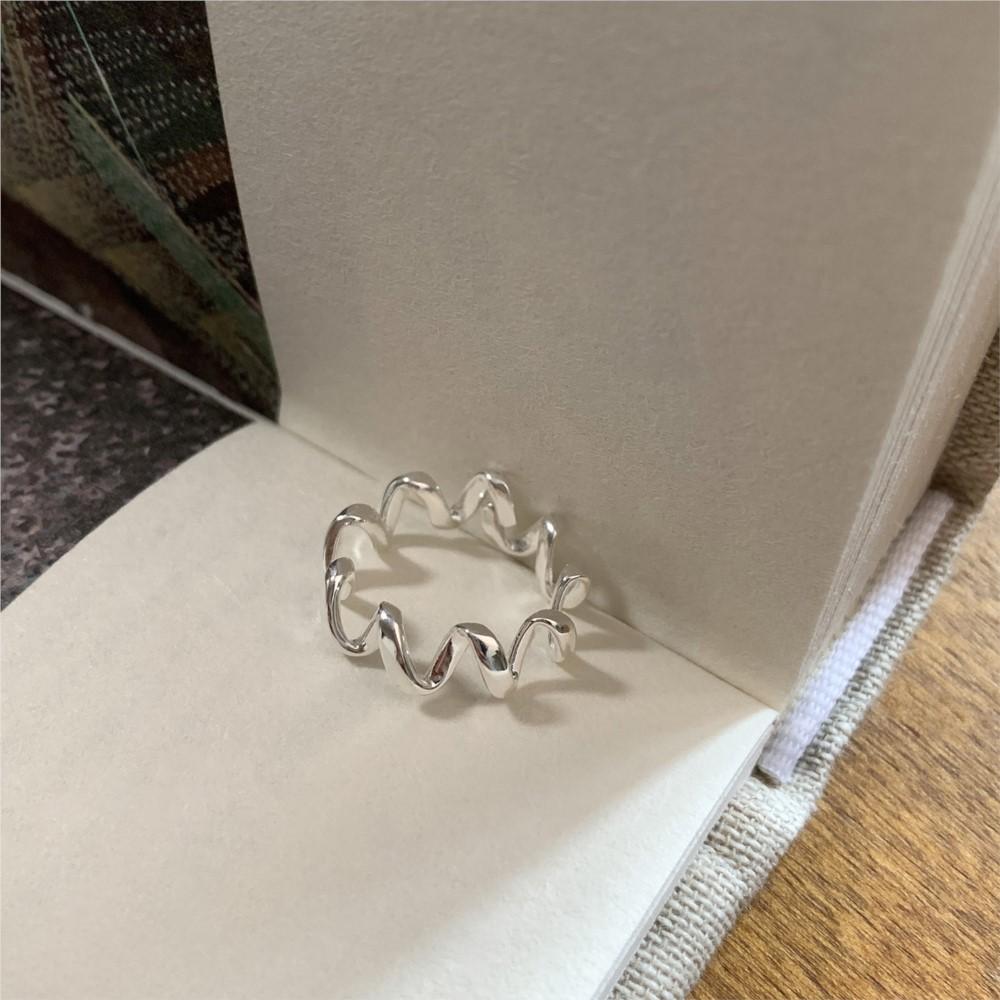 Panjbj  Copper Wave Ring For Women Irregular Ins Design Versatile Minimalist Trend Open Jewelry Gift Dropship