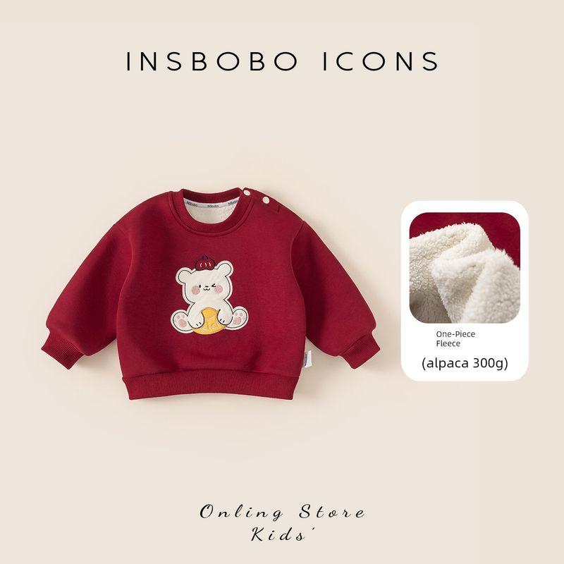 Insbobo Baby Sweatshirt 2025 Winter Infant New Year Red Fleece New Thickened Autumn and Winter Trendy Red 80