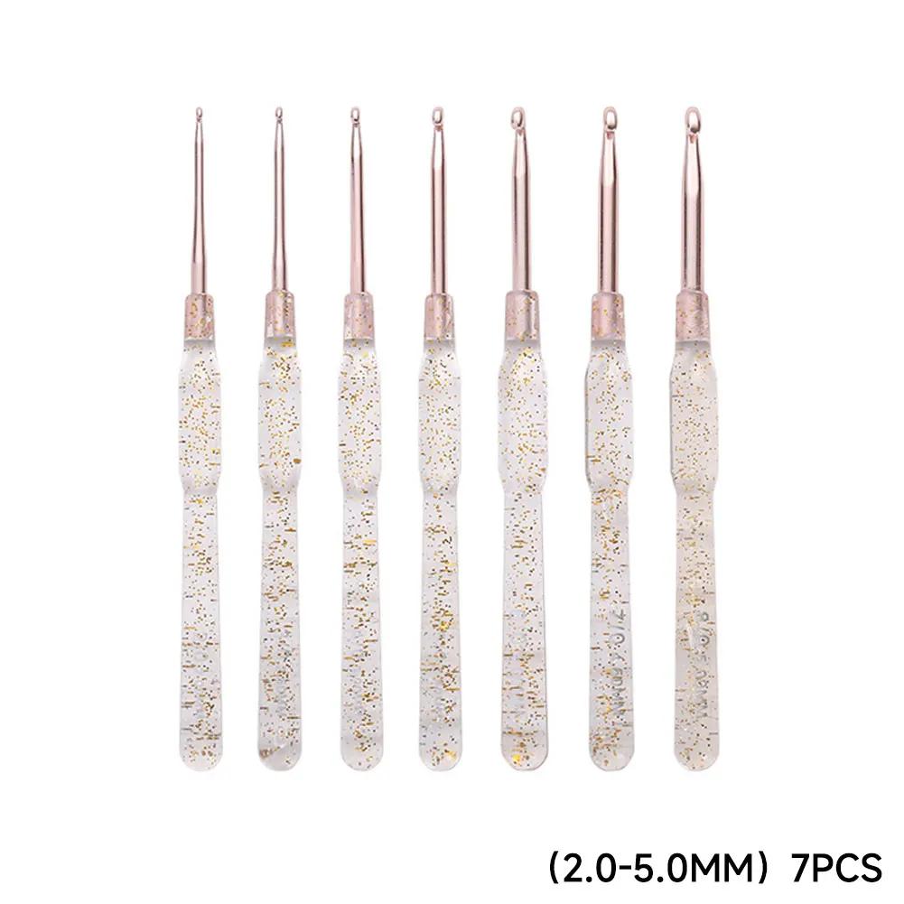 

Handmade Weaving Craft Tools 7Pcs Colorful Clear Handles Aluminum Crochet Hooks Set 2.0-5.0mm Single Head DIY Knitting Needles