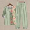 Women's Casual Suit, Fashion Wear, Summer Five-point Sleeve Printed Blouse and Pants Two-piece Suit