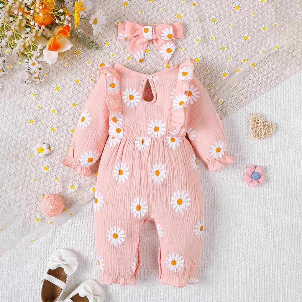 Baby Mädchen Strampler Kleidung Rüschen Ärmellos Neugeborene Body mit Stirnband Herbst Jumpsuit Mode Kleinkind Outfit Anzug