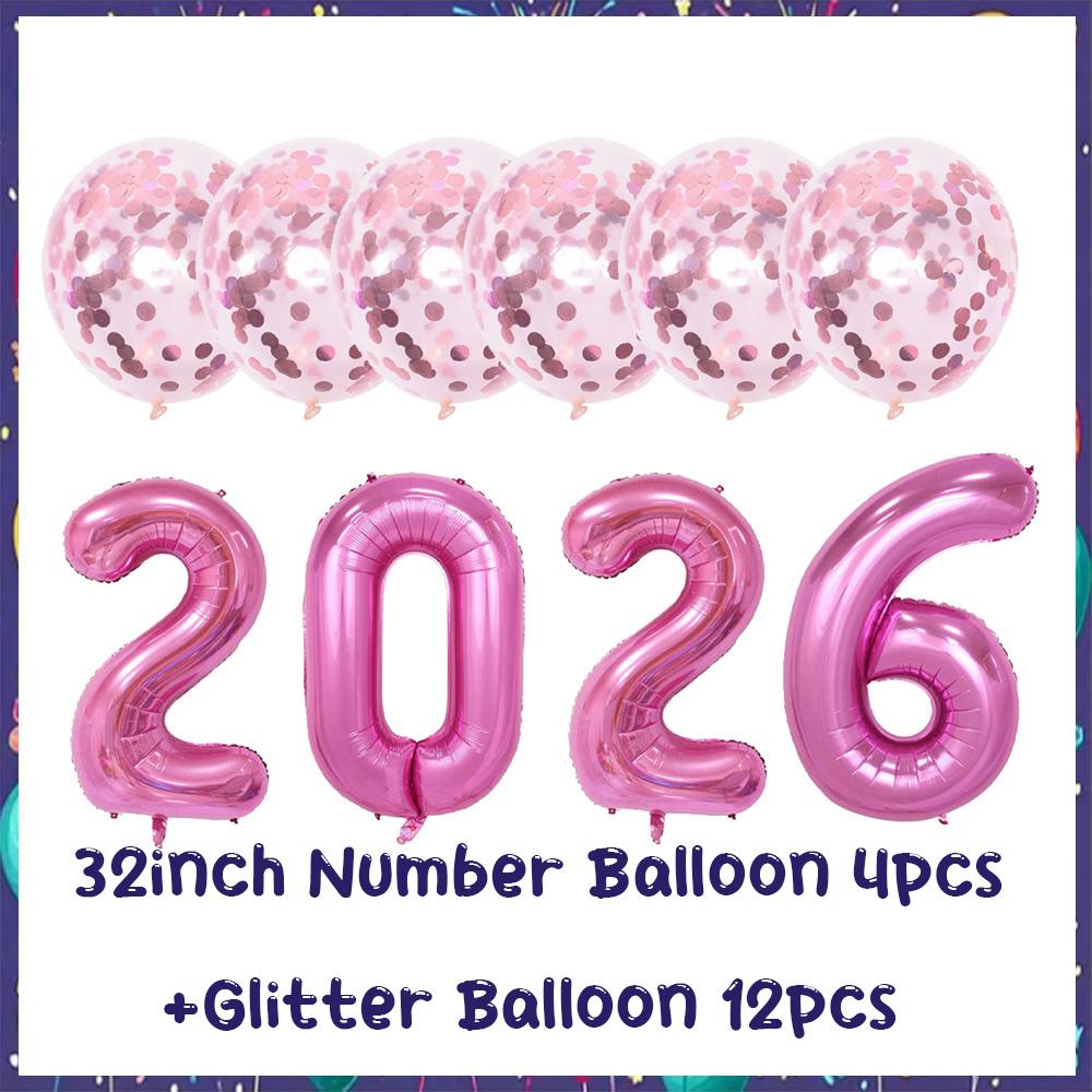 32inch 2026 Foil Balloons Color New Year Party Decorations Anniversary Supplies 12 Inch Glitter Latex Balloons Photo Booth Props