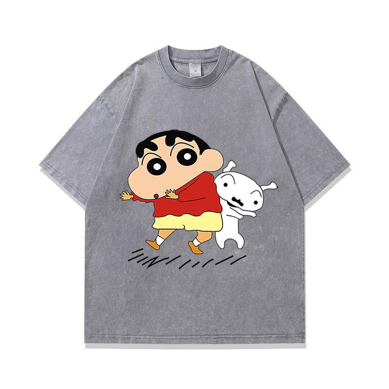 Tide Brand American Retro Fried Color Old Short-Sleeved T-Shirt Japanese Animation Printing Multi-Color Heavy Cotton Half-Sleeve