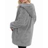 Women's Fashionable Solid Color Long Sleeved Pocket Loose Hooded Button Plush Jacket