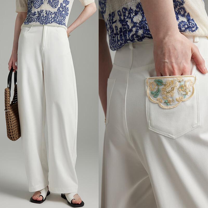 Wudao Tencel Cotton Embroidered High-Waist Wide-Leg Summer Pants S грязно-белый