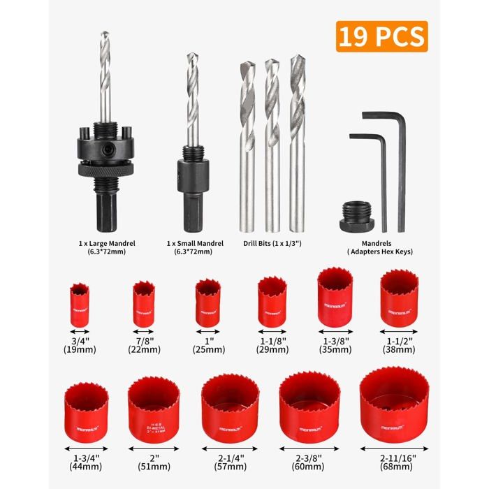 AIMOONSA Lot 19 scies cloche HSS bimétalliques 8 mm pour bois, PVC, plastique + accessoires