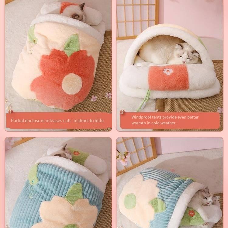 Winter warm semi-sealed pad cat bed cushion blanket for pets washable security dog tent cute slippers tunnel house thick