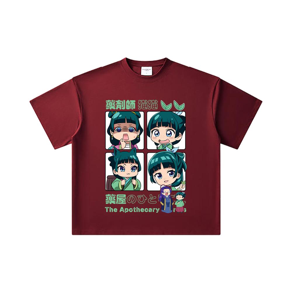 

260 GSM Double Yarn 32 Count 100% Cotton Apothecary Diaries V3 Print Unisex Heavy Cotton T Shirt 2XL вина червоного кольору