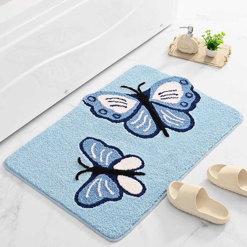 Butterfly Door Mats for Entrance Door Rubber Thick Fleece Doormat Non Slip Water Absorb Bathroom Carpet Rugs Hallway Floor Mats