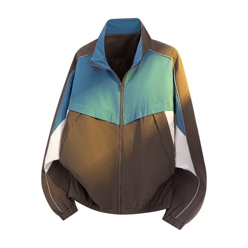 

Мужская ветровка Color Block, Спортивная куртка на молнии с воротником-стойкой и светоотражающими полосами, Повседневная легкая верхняя одежда для весны и осени M кофейный