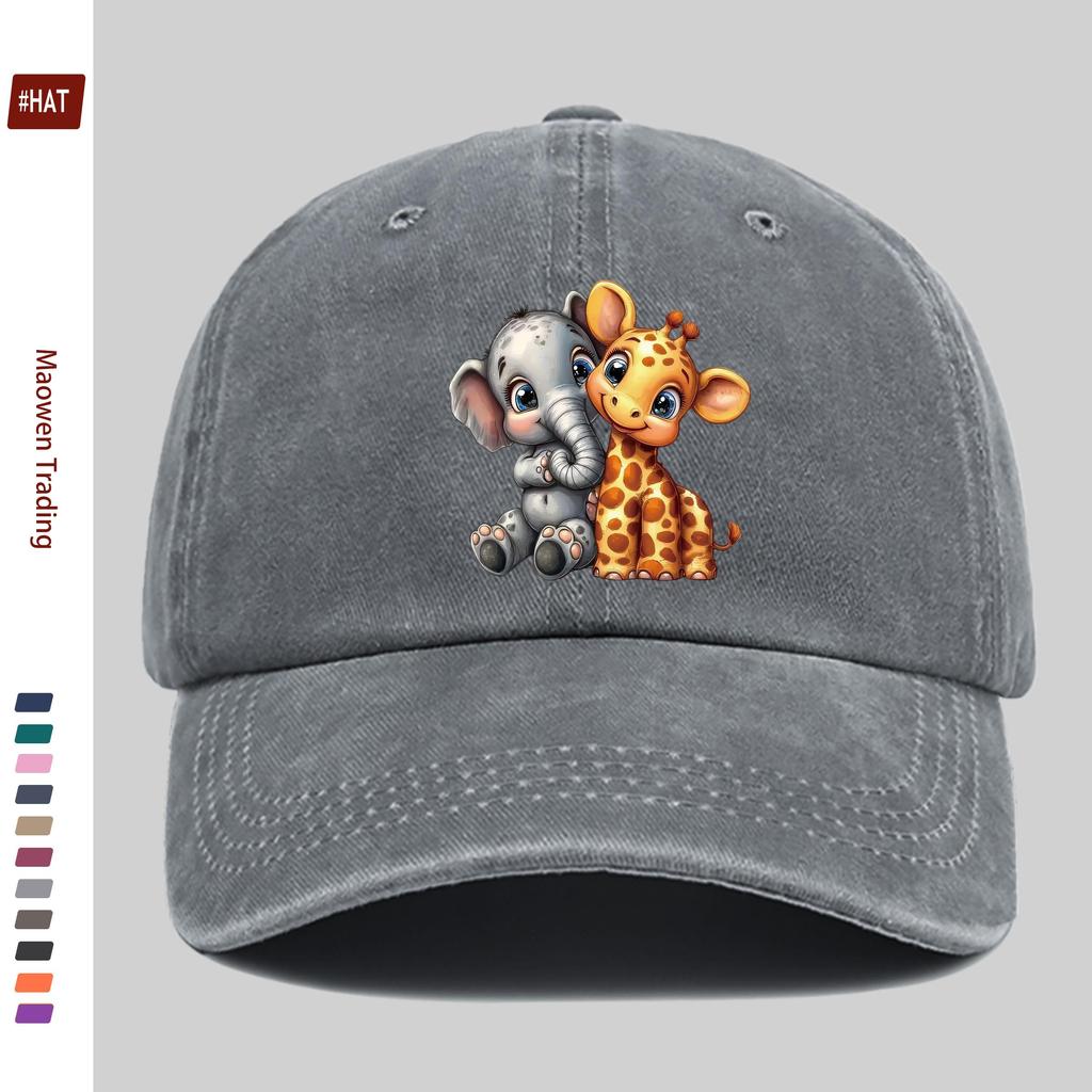 Pc Pcs Giraffe Elephant Print Trucker Cap Adjustable Snapback Suitable for Men Women Lightweight Vintage Washed Basebal
