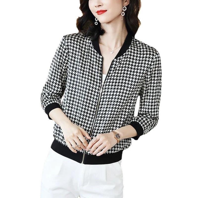 Women's Summer Chiffon Sunscreen Jacket - Lightweight Plaid Print, Slimming Bodycon Fit, Long Sleeve