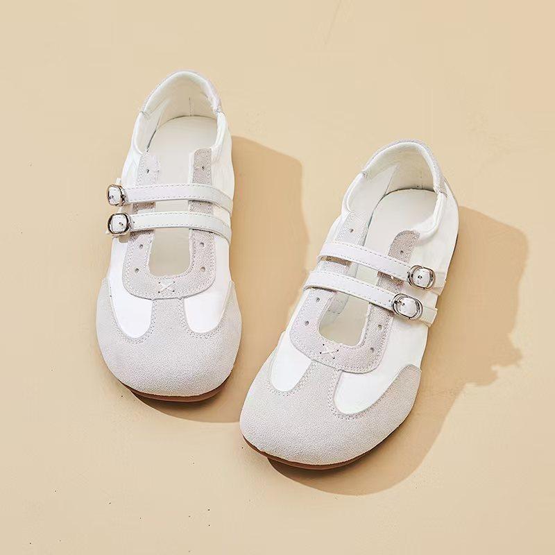 2025 Spring and Summer New Versatile Fashion Flat Casual Mary Jane Shoes Leather Double Buckle with Shallow Mouth Small Single Shoes Women