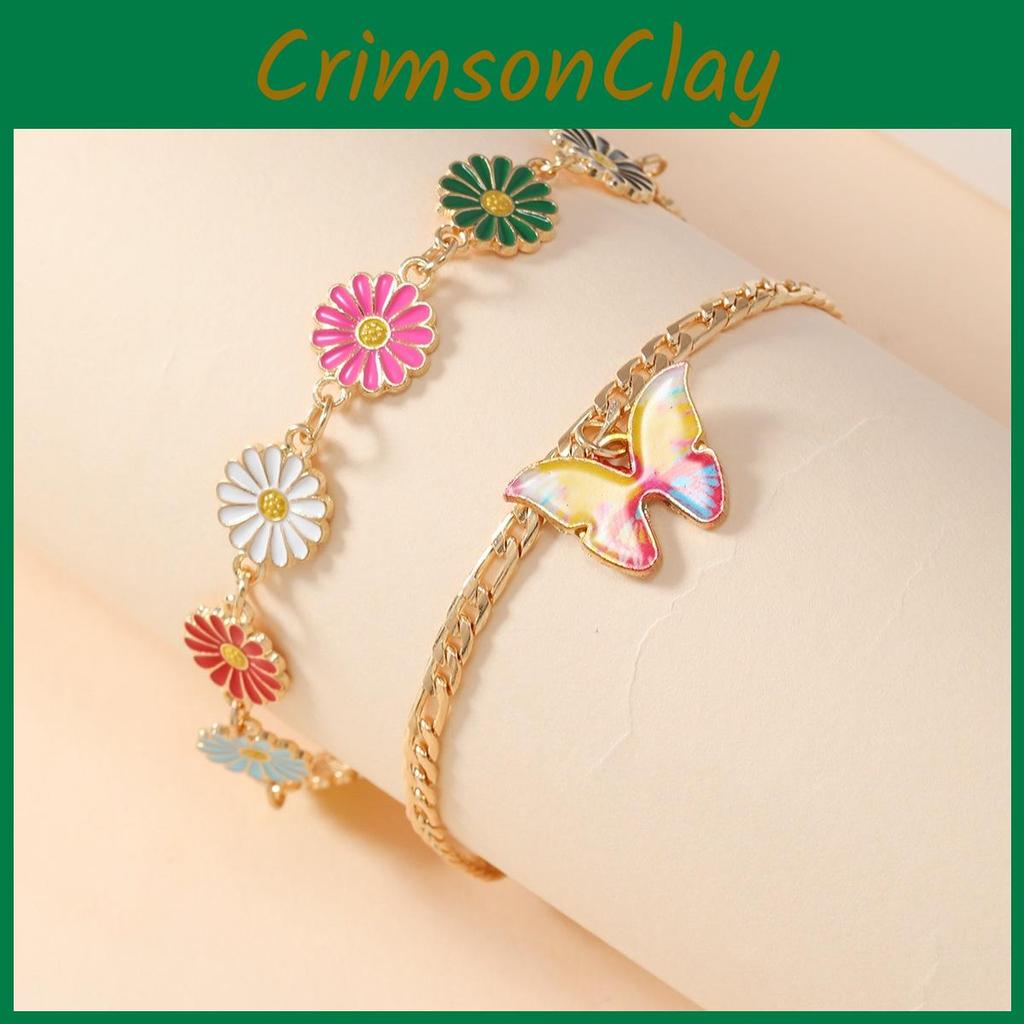 Fashionable Alloy Anklet Pair With Floral Accents For Spring Vacation Accessories
