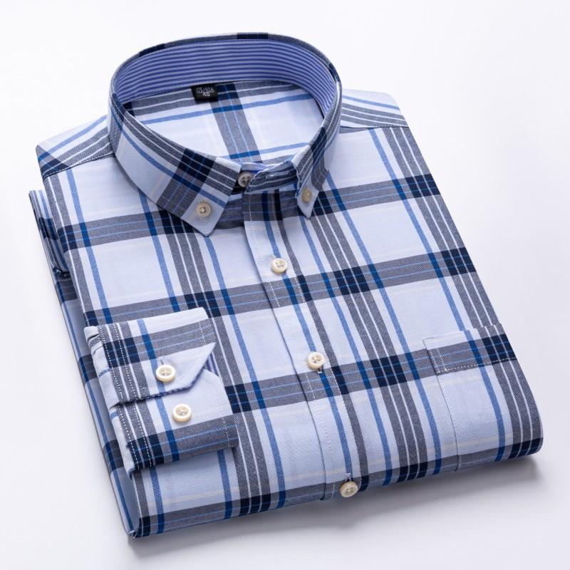 New Size S -7XL Blue Men Shirt Long Sleeve 100% Cotton Oxford Soft Comfortable Regular Fit Quality Business Man Casual Shirts