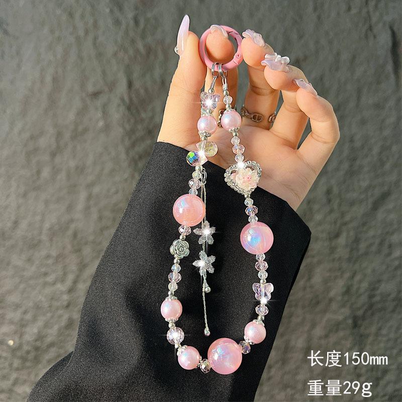 Nouveau Cœur Rose Cristal Chaîne de Téléphone Pendentif Coque de Téléphone Porte-clés Ornement Dragonne Cordon de Téléphone Accessoire